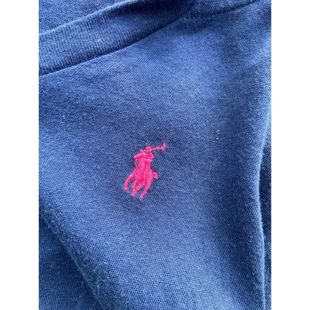 Ralph Lauren Y2K V-Neck Fitted Hoodie Shirt Women Size L Navy Lightweight Preppy